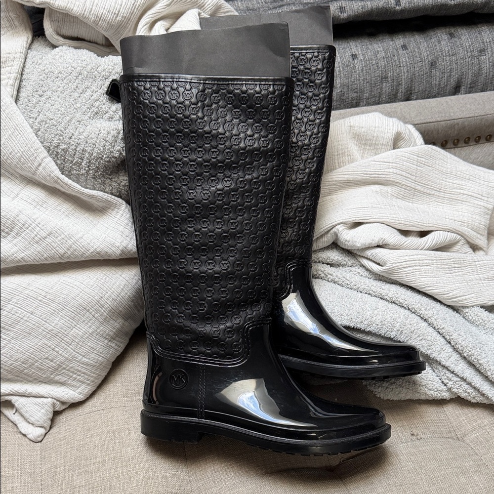 Michael Kors Black Embossed Tall Rain Boots